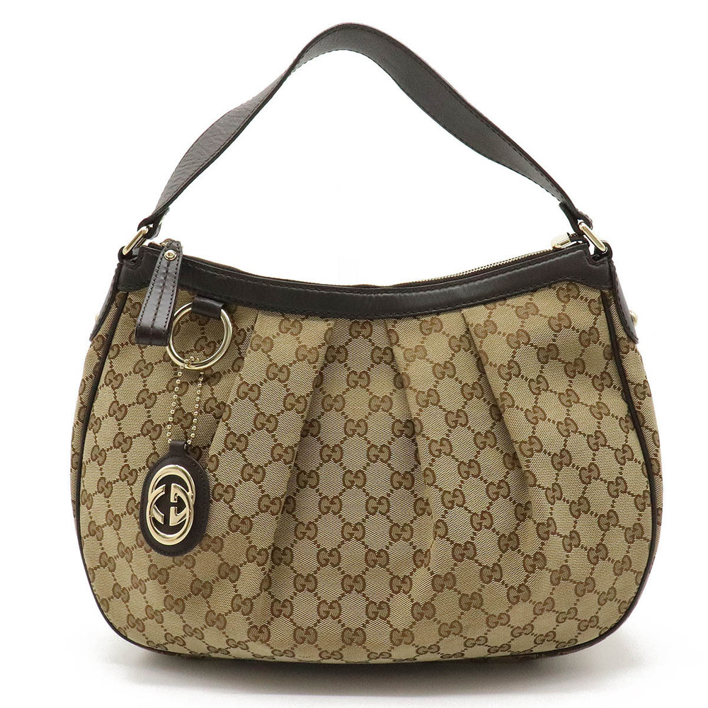 Gucci Sukey GG Canvas Shoulder Bag Hobo Leather Beige Brown Cream